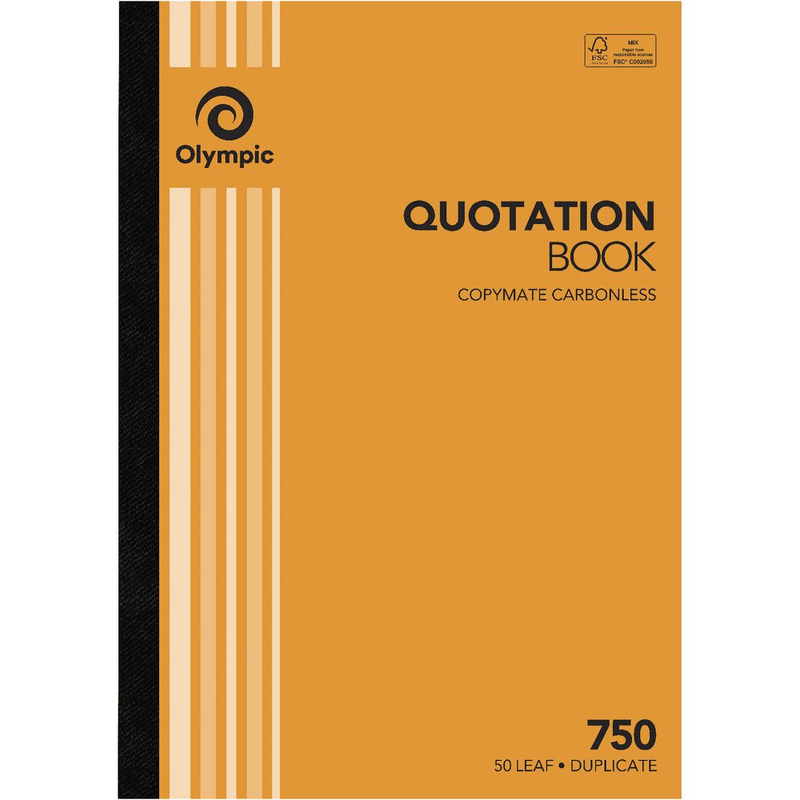 5 Pack Olympic 750 Carbonless Duplicate Quotation Quotes Book 50 Leaf Bulk 140880 (5 Pack) - 750 - SuperOffice
