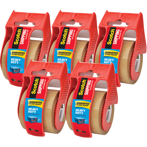 5 Pack Scotch 143 Packaging Tape Heavy DutyTape With Dispenser 50.8mmx20.3m Tan 70007015004 (5 Pack) - SuperOffice