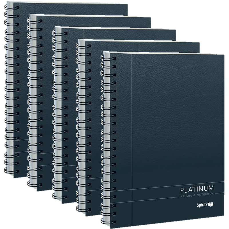 5 Pack Spirax 401 Platinum Notebook Spiral Bound 200 Page A5 Black BULK 56401 (5 Books) - SuperOffice