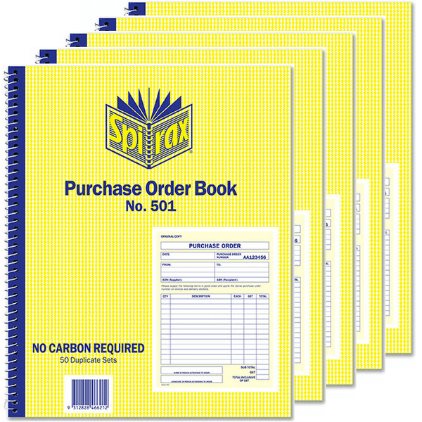 5 Pack Spirax 501 Purchase Order Book 250x200mm Carbonless BULK 56501 (5 Pack) - SuperOffice