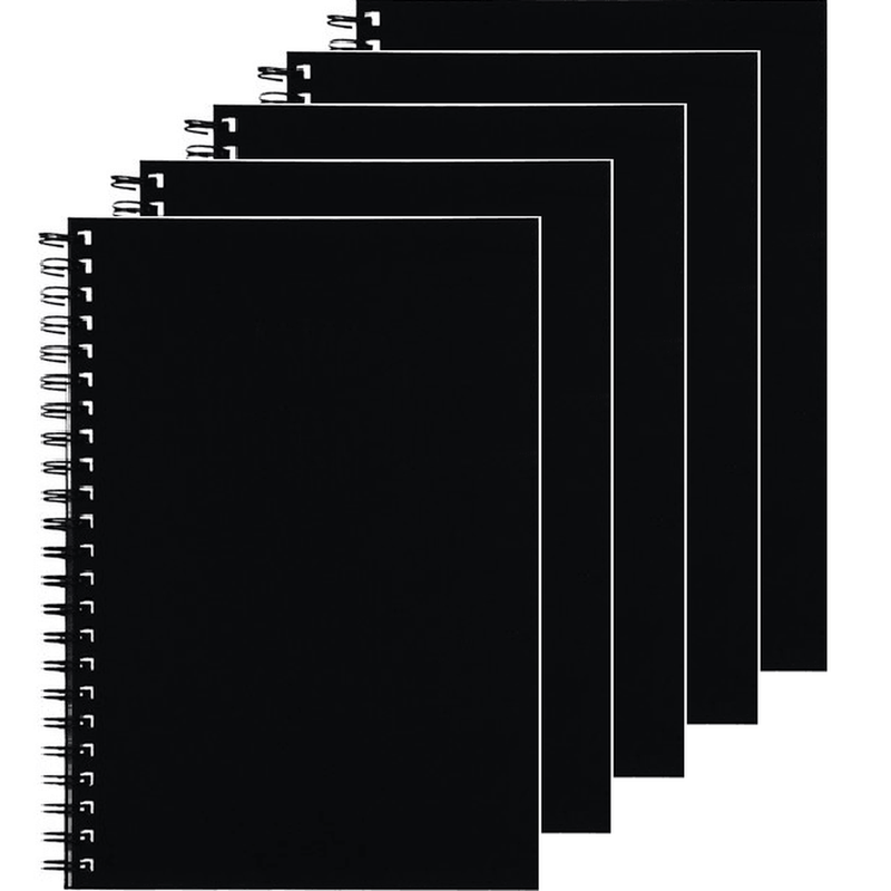 5 Pack Spirax 512 Notebook 7mm Ruled Hard Cover Spiral Bound A4 200 Page Black 56512BK (5 Pack) - SuperOffice