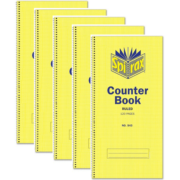 5 Pack Spirax 543 Counter Book Spiral Bound Feint Ruled 120 Page 297x135mm 55233 (5 Pack) - SuperOffice