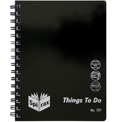 5 Pack Spirax 701 Organiser Notebook 6mm Ruled Things To Do Spiral A5 96 Page 56701 (5 Pack) - SuperOffice