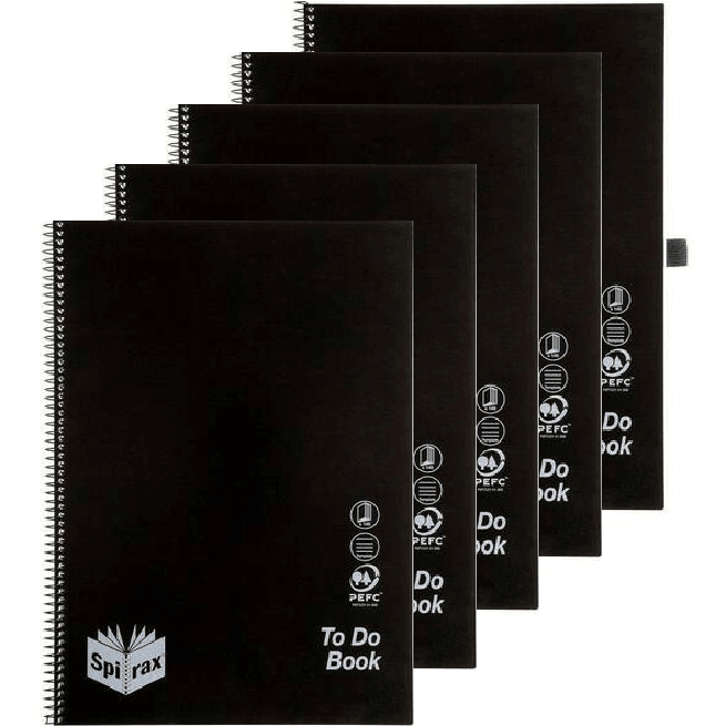 5 Pack Spirax P704 Notebook To Do List Appointment Book 140 Page A4 Black Bulk 565704 (5 Books) - SuperOffice