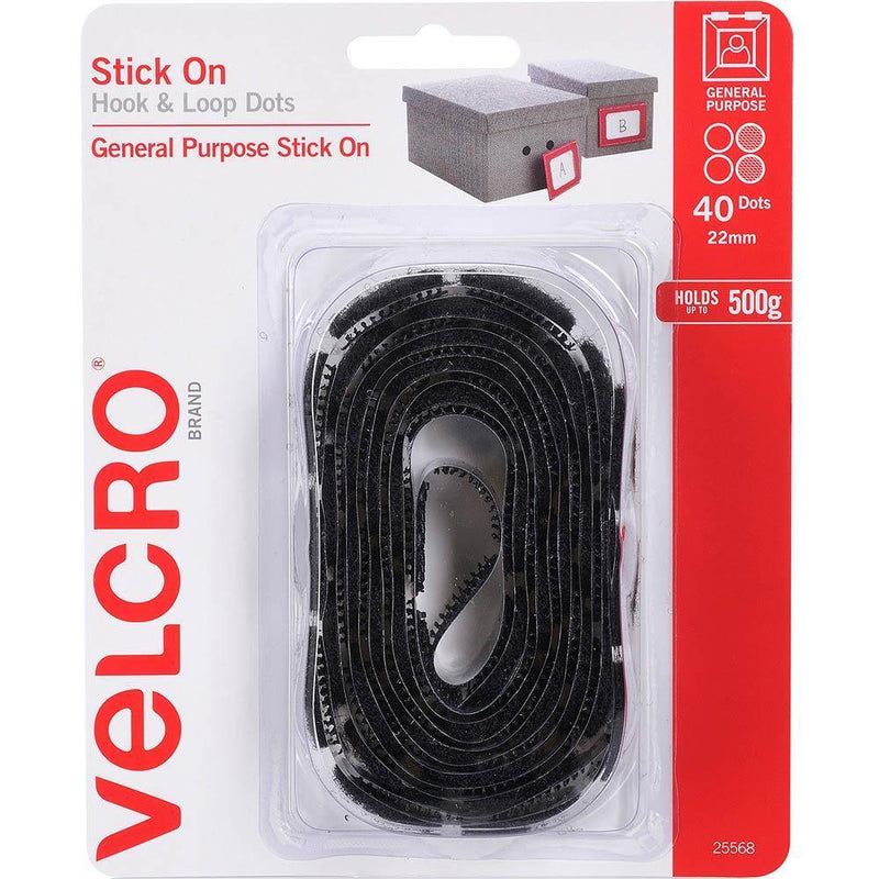 5 Pack Velcro Brand Stick On Hook And Loop Dots Circles 22mm Black Pack 40 25568 (5 Pack) - SuperOffice