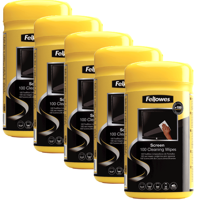 5 Tubs Fellowes Screen Cleaning Wipes Tub 100 99703 (5 Tubs) - SuperOffice