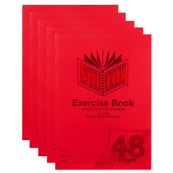 5x Spirax P105 Exercise Book Dotted Thirds 24mm 70Gsm 48 Page A4 Red 56105P - SuperOffice
