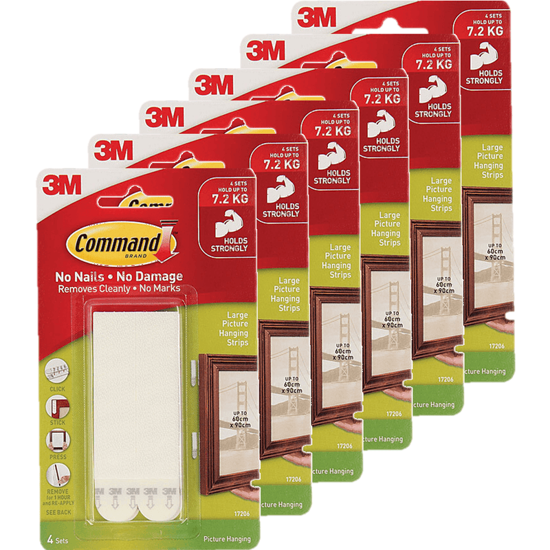 6 Pack 3M Command Picture Poster Hanging Strips Large White Pack 4 Pairs XA006711569 (6 Packs) - SuperOffice