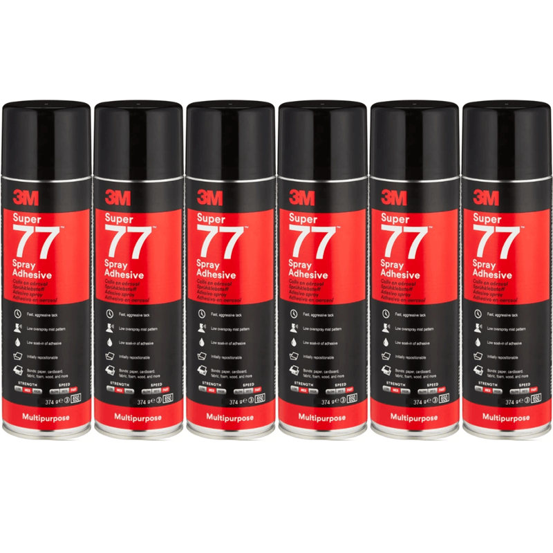 6 Pack 3M Super 77 Multi-Purpose Adhesive Glue Spray Can 374G BULK XE006002507 (6 Pack) - SuperOffice