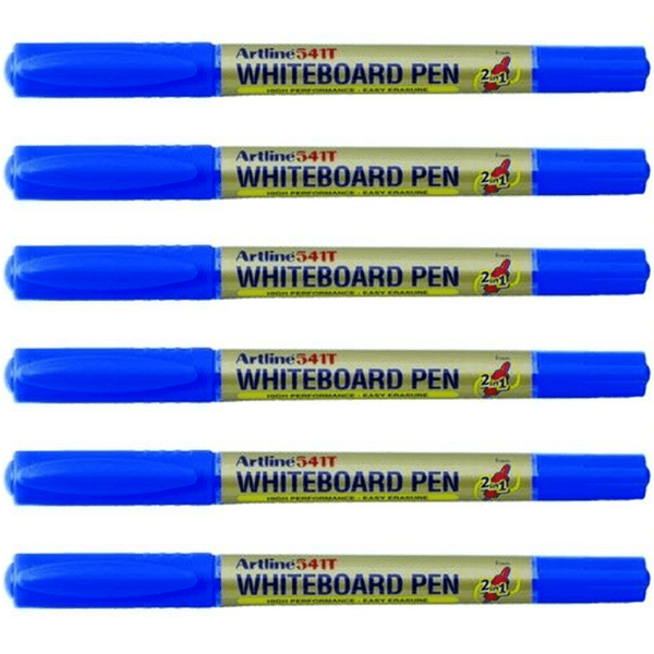 6 Pack Artline 541T Dual Nib Fine Whiteboard Marker 0.4Mm/1Mm Bullet Blue Hangsell 154163 (6 Pack) - SuperOffice
