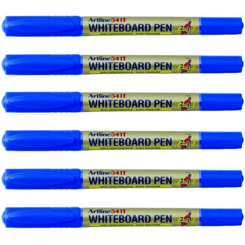 6 Pack Artline 541T Dual Nib Fine Whiteboard Marker 0.4Mm/1Mm Bullet Blue Hangsell 154163 (6 Pack) - SuperOffice