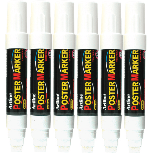 6 Pack Artline Poster Marker Tempera Ink 12mm Wedge Tip White 171233 (6 Pack) - SuperOffice