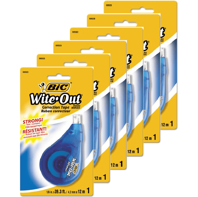 6 Pack Bic Wite-Out EZ Correct Grip Correction Tape 4.2mmx12m 75052319 (6 Pack) - SuperOffice