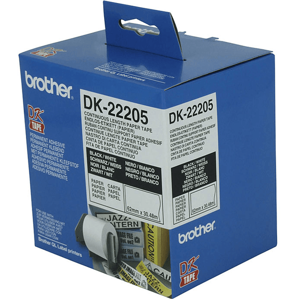 6 Pack Brother DK-22205 Continuous Paper Roll 62mmx30.48m White QL Printers DK22205 (6 Pack) - SuperOffice