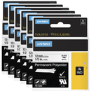 6 Pack Dymo 18483 Rhino Industrial Tape Permanent Polyester 12mm Black On White 18483 (6 Pack) - SuperOffice
