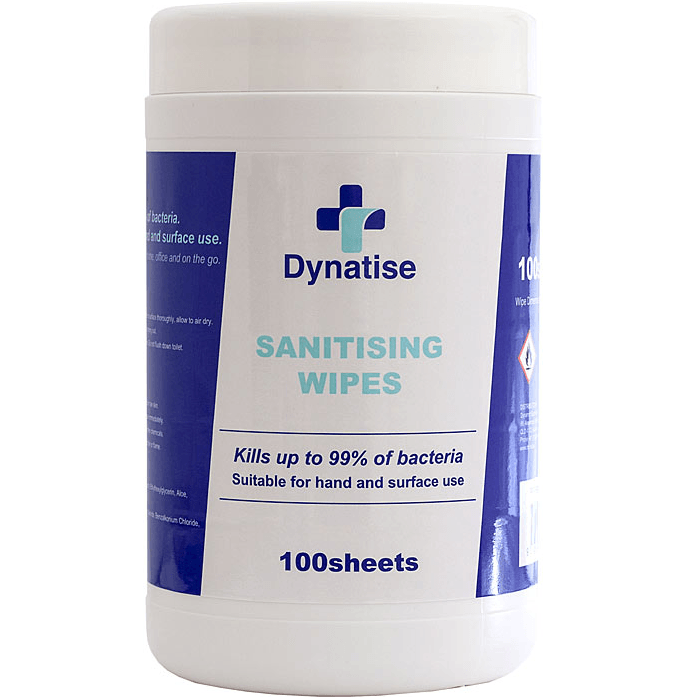 6 Pack Dynatise Hand Surface Sanitiser Cleaning Wipes 100/Tub 19653 (6 Tubs) - SuperOffice