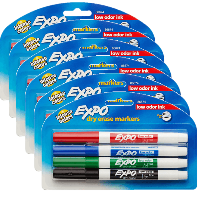 6 Pack Expo Whiteboard Marker Fine Point Wallet 4 86674K (6 Packs) - SuperOffice