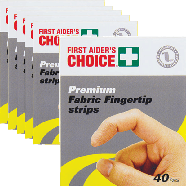 6 Pack First Aiders Choice Premium Fingertip Fabric Strips Bands Finger Tips Box 40 856740 - FINGERTIPS (6 Boxes) - SuperOffice