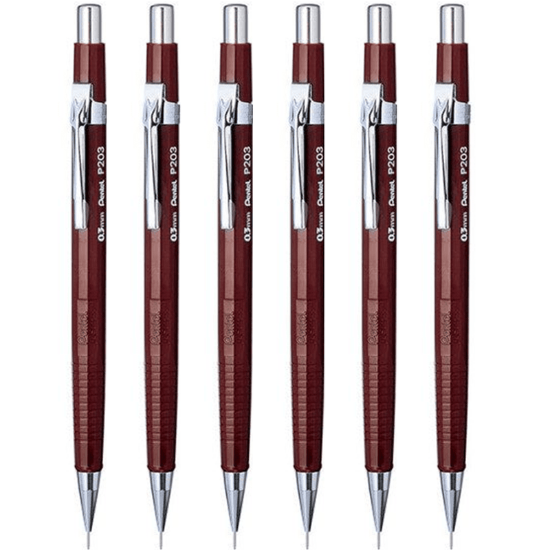 6 Pack Pentel P203 Mechanical Drafting Pencil 0.3mm Pacer Premium Metal Tip P203-E (6 Pencils) - SuperOffice
