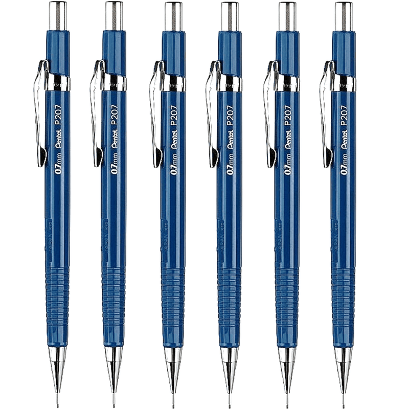6 Pack Pentel P207 Mechanical Drafting Pencil 0.7mm Pacer Premium Metal Tip P207-C (6 Pencil) - SuperOffice