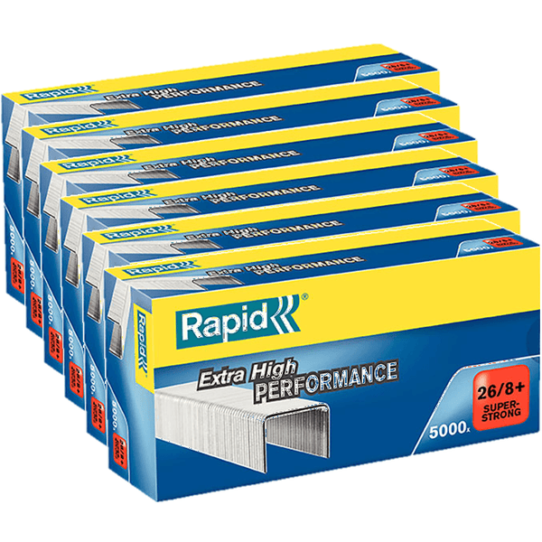 6 Pack Rapid High Performance Staples 26/8 Box 5000 Bulk 24862200 (6 Boxes) - SuperOffice