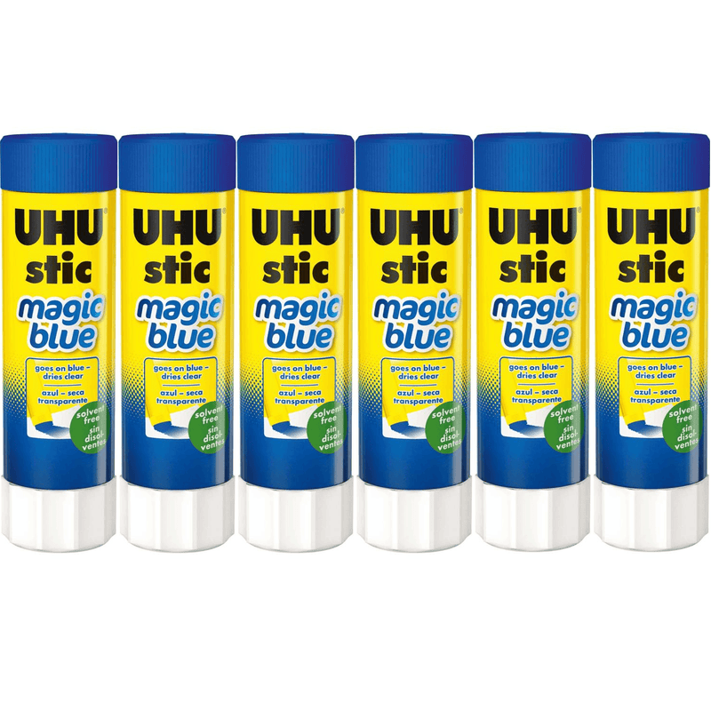 6 Pack UHU Magic Blue Glue Stick 40G Dries Clear Stic 33-00098 (6 Pack) - SuperOffice
