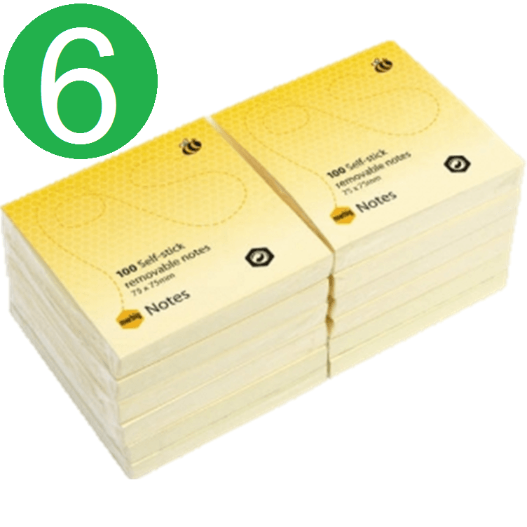 6 Packs Marbig Stick Sticky Notes 100 Sheet 75x75mm Yellow Pack 12 1810305 (6 Packs) - SuperOffice
