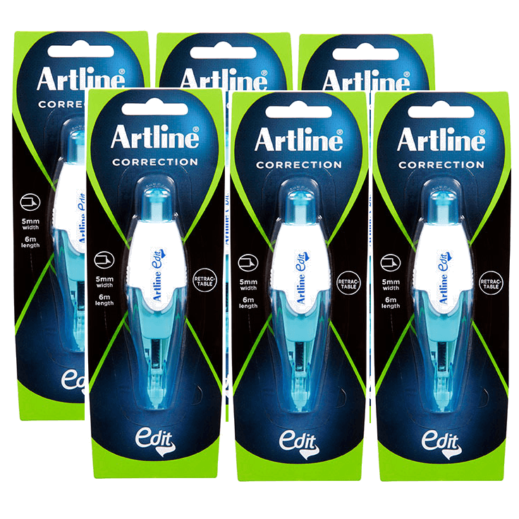 6x Artline Edit Clix Correction Tape Out Retractable Blue EDIT1041BL - SuperOffice