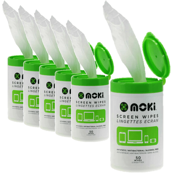 6x Moki Screen Wet Wipes Clean Bottle 50 Pack | TV/Monitor/Tablet/Phone LCD/LED MFM50 (6 Pack) - SuperOffice