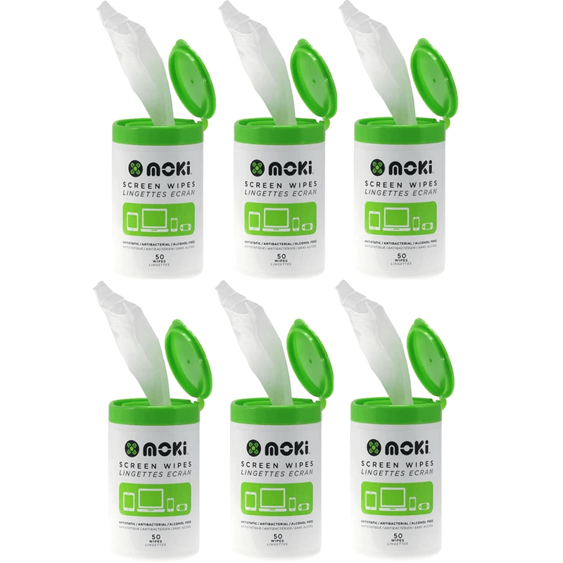 6x Moki Screen Wet Wipes Clean Bottle 50 Pack | TV/Monitor/Tablet/Phone LCD/LED MFM50 (6 Pack) - SuperOffice