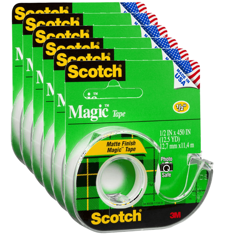 6x Scotch 104 Magic Tape On Dispenser 12mm X 11.4m 70071184272 (6 Pack) - SuperOffice