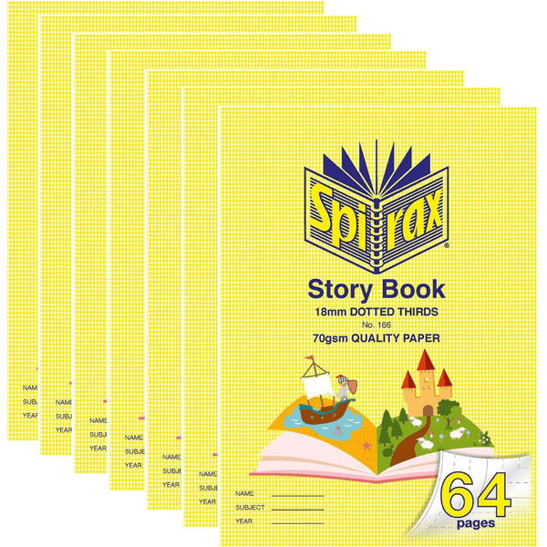7 Pack Spirax 166 Story Book Dotted Thirds 18mm 70Gsm 64 Page 335x240mm 56166 (7 Pack) - SuperOffice