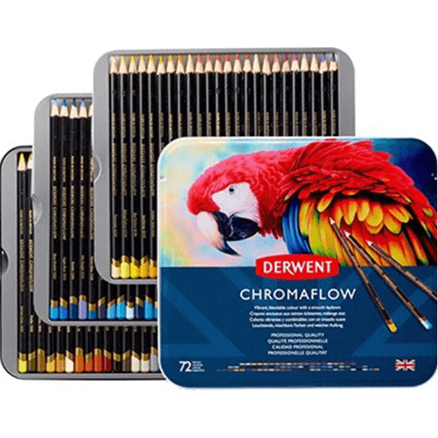 72 Derwent ChromaFlow Coloured Artists Pencils Tin Set Professional 2306014 - SuperOffice