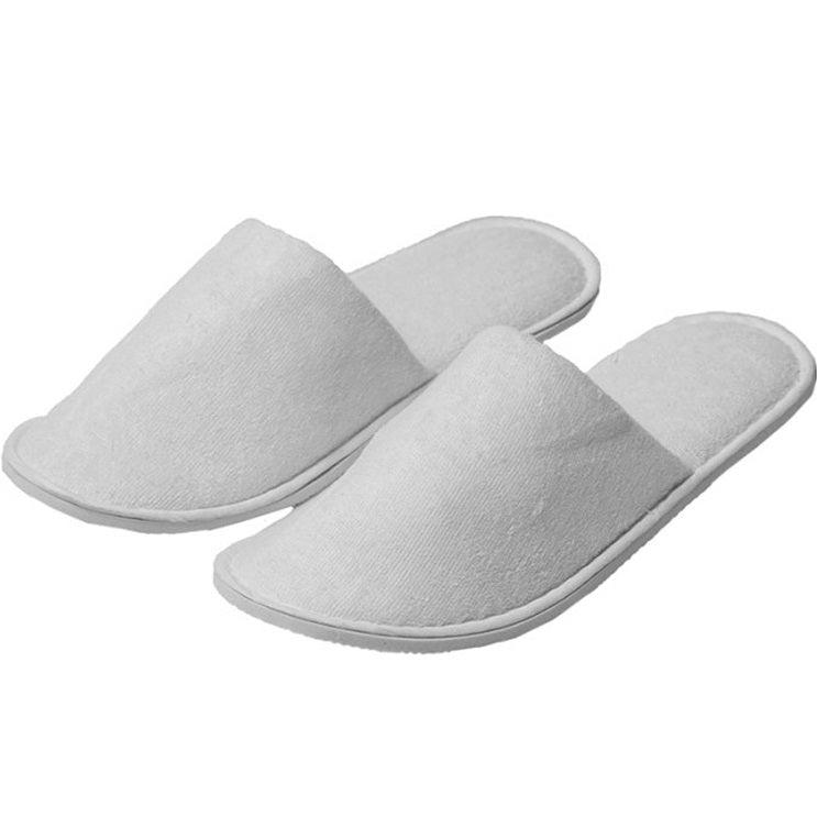 Terry Cotton Slip On Slippers Closed Toes White Hotel/Bath/Guest Pack 100 Pairs Bulk 573401 (100 Pairs) - SuperOffice