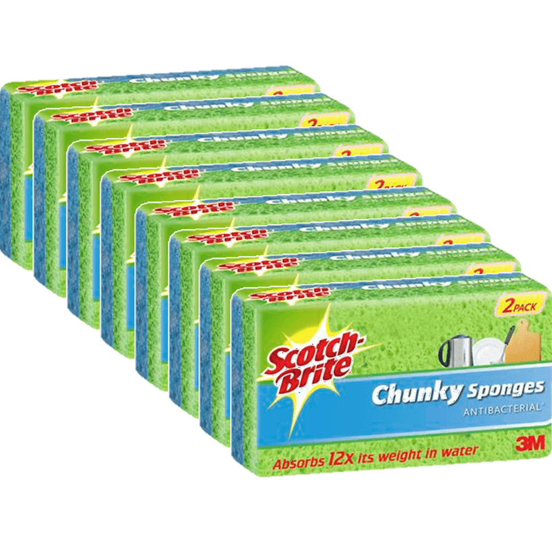 8x Scotch-Brite Anti-Bacterial Chunky Sponges Pack 2 AN010602694 (8 Pack) - SuperOffice