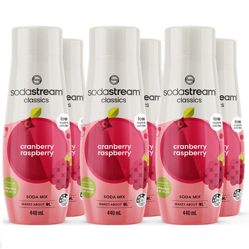 SodaStream Low Sugar Cranberry Raspberry Syrup Soda Mix 440mL Low Calorie Pack 6 BULK
