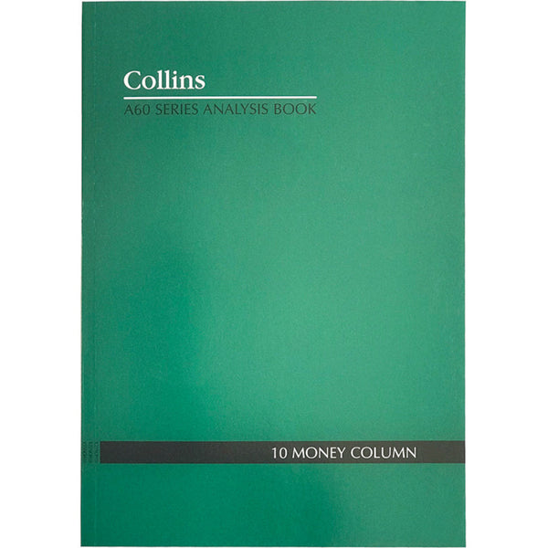 Collins A60 Series Analysis Book 10 Money Column Feint Ruled Stapled 60 Leaf A4 Green