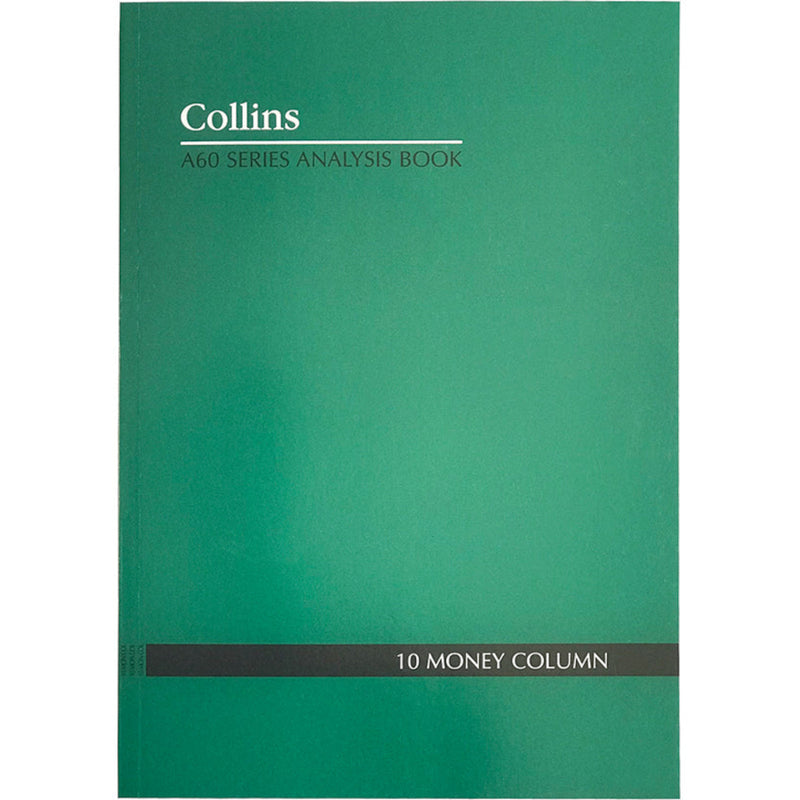 Collins A60 Series Analysis Book 10 Money Column Feint Ruled Stapled 60 Leaf A4 Green