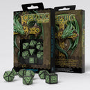 Q Workshop Celtic 3D Black & Green Revised Dice Set 7