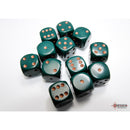 CHX 25615 Opaque Dusty Green/copper 16mm d6 Dice Block 12 dice