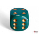 CHX 25615 Opaque Dusty Green/copper 16mm d6 Dice Block 12 dice