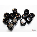 CHX 25628 Opaque Black/gold 16mm d6 Dice Block 12 dice