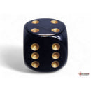 CHX 25628 Opaque Black/gold 16mm d6 Dice Block 12 dice