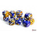 CHX 26622 Gemini Blue-Gold/white 16mm d6 Dice Block 12 dice