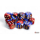 CHX 26629 Gemini Blue-Red/gold 16mm d6 Dice Block 12 dice