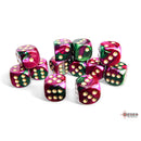 CHX 26634 Gemini Green-Purple/gold 16mm d6 Dice Block 12 dice