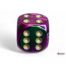 CHX 26634 Gemini Green-Purple/gold 16mm d6 Dice Block 12 dice