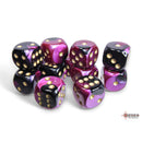 CHX 26640 Gemini Black-Purple/gold 16mm d6 Dice Block 12 dice
