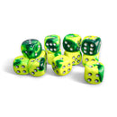 Chessex Gemini Green-Yellow/silver 16mm d6 Dice Block 12 dice