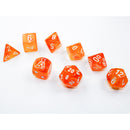 CHX 30052 Borealis Blood Orange/white Luminary Polyhedral 7-Dice Set with bonus die